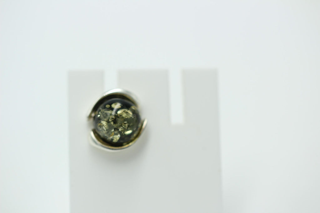 Design Ohrstecker Bernstein 925 Silber Ohrring Bernsteinschmuck Grüner Bernstein