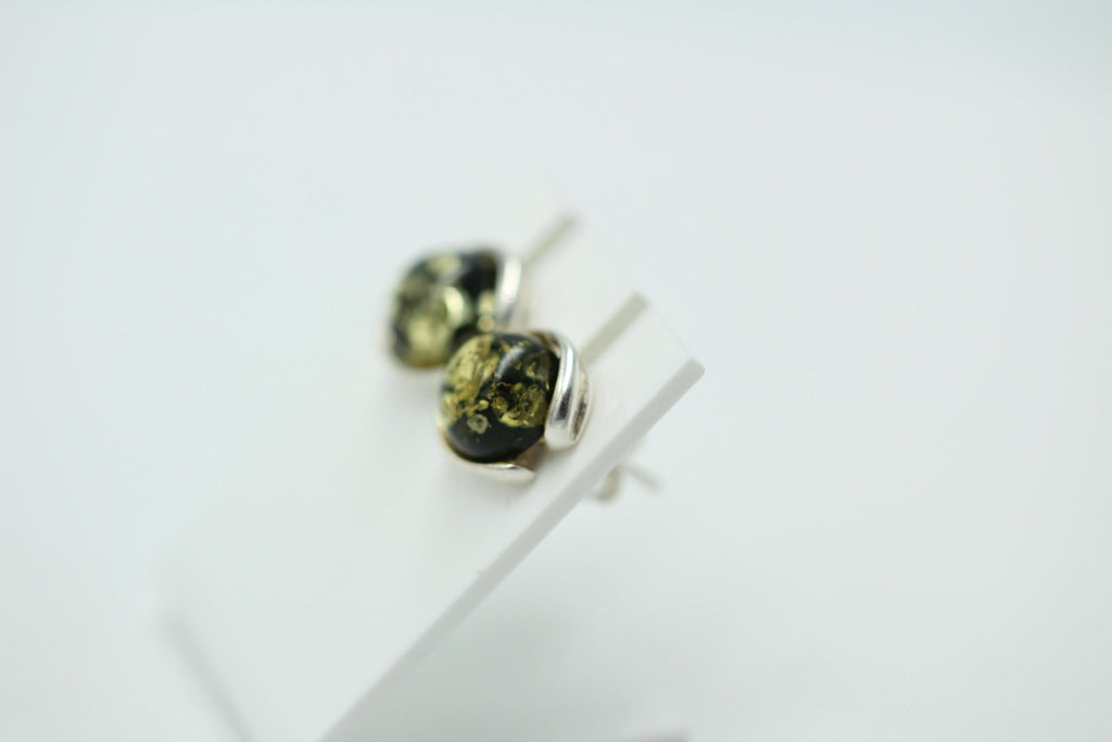 Design Ohrstecker Bernstein 925 Silber Ohrring Bernsteinschmuck Grüner Bernstein