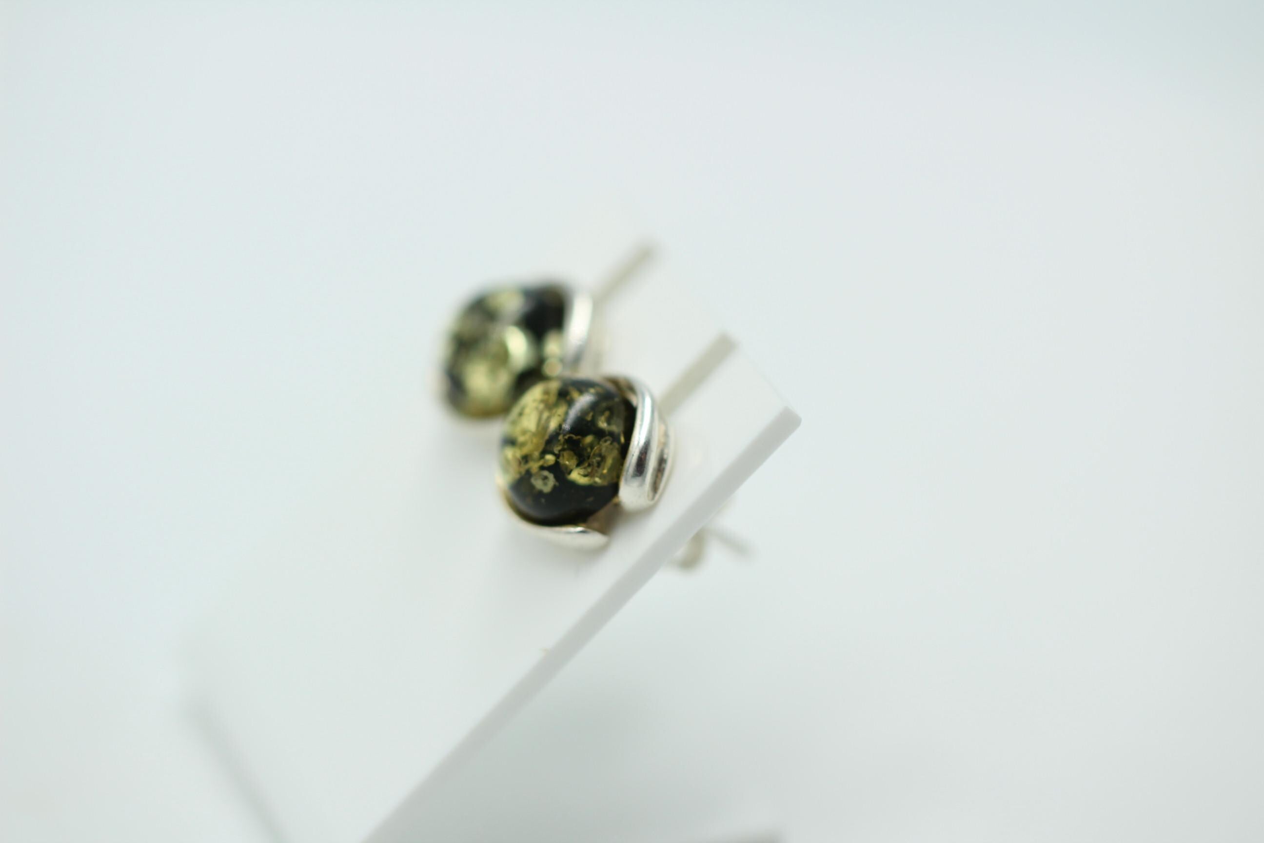 Design Ohrstecker Bernstein 925 Silber Ohrring Bernsteinschmuck Grüner Bernstein