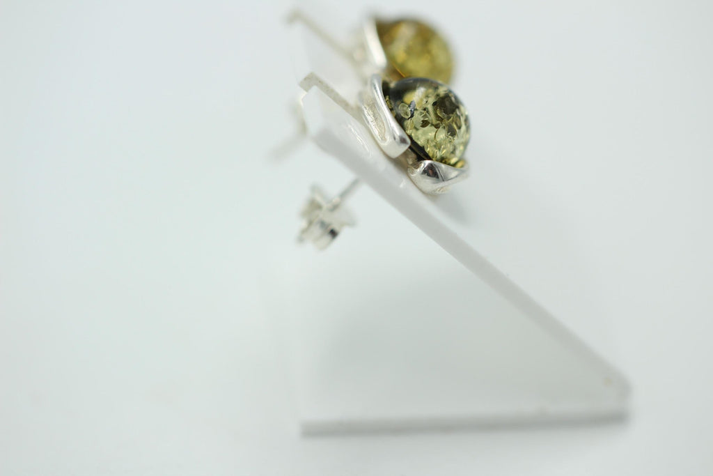 Design Ohrstecker Bernstein 925 Silber Ohrring Bernsteinschmuck Grüner Bernstein