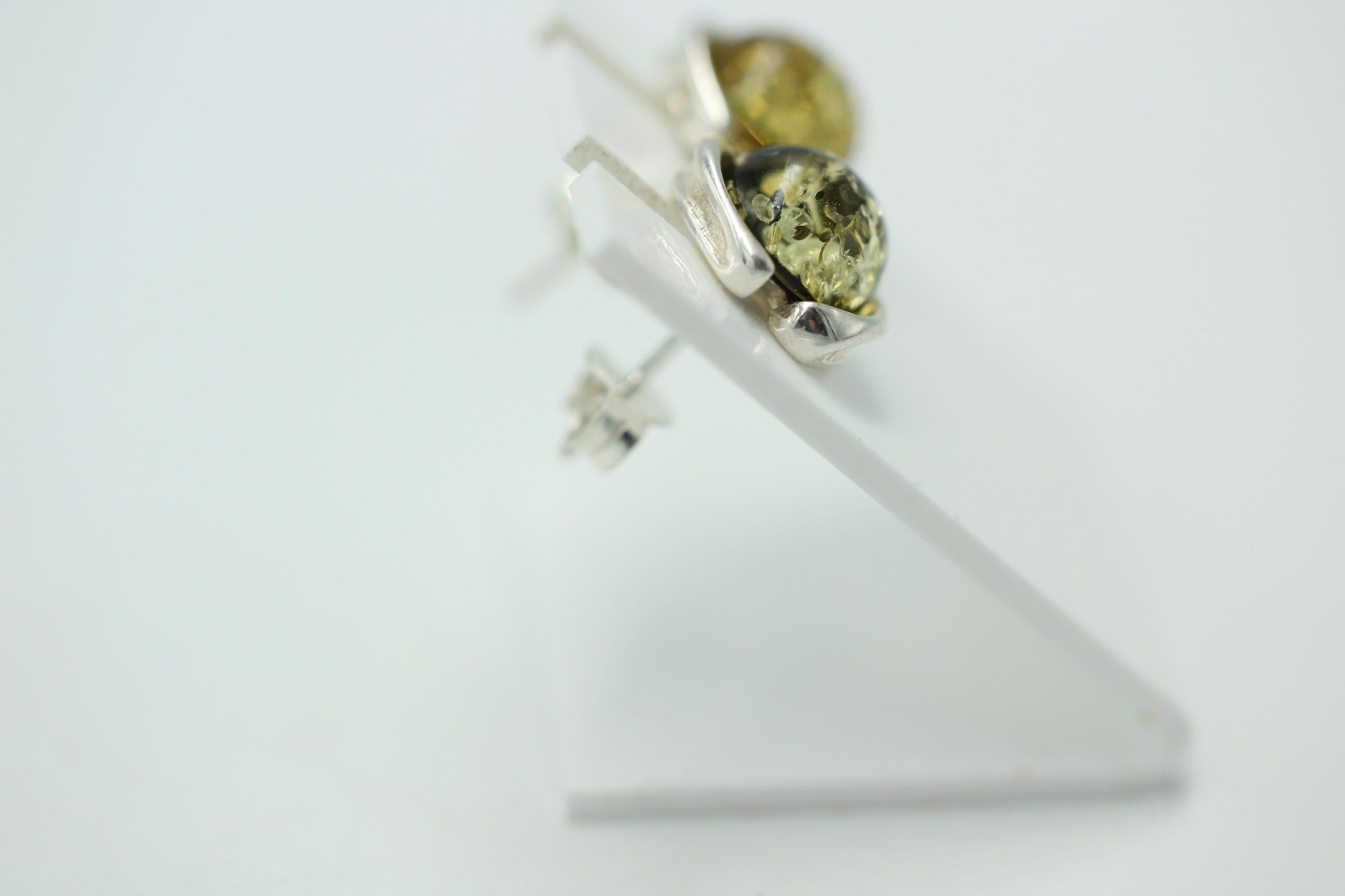 Design Ohrstecker Bernstein 925 Silber Ohrring Bernsteinschmuck Grüner Bernstein