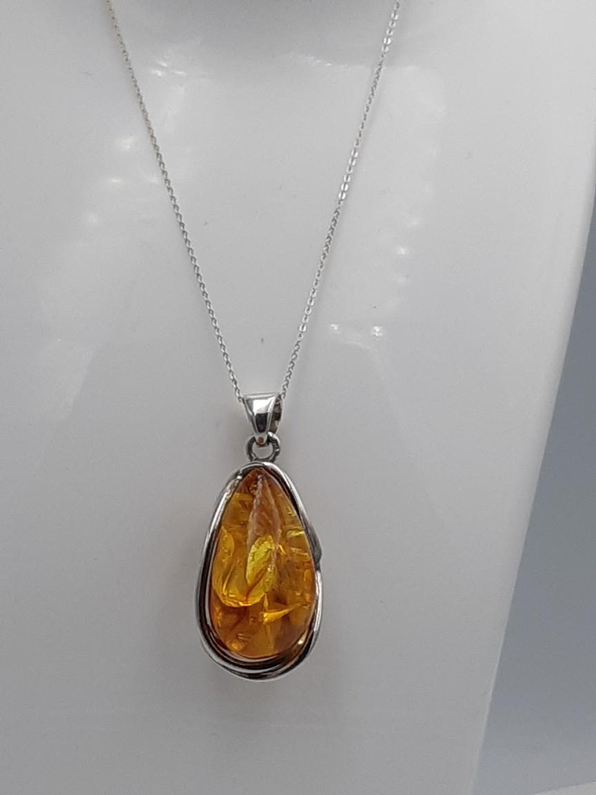 Design Bernstein Anhänger 925 Silber Collier Kette Bernsteinanhänger Top