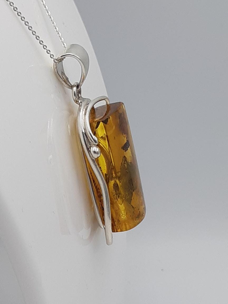 Bernstein Design Anhänger 925 Silber Collier Kette Bernsteinanhänger Schmuck