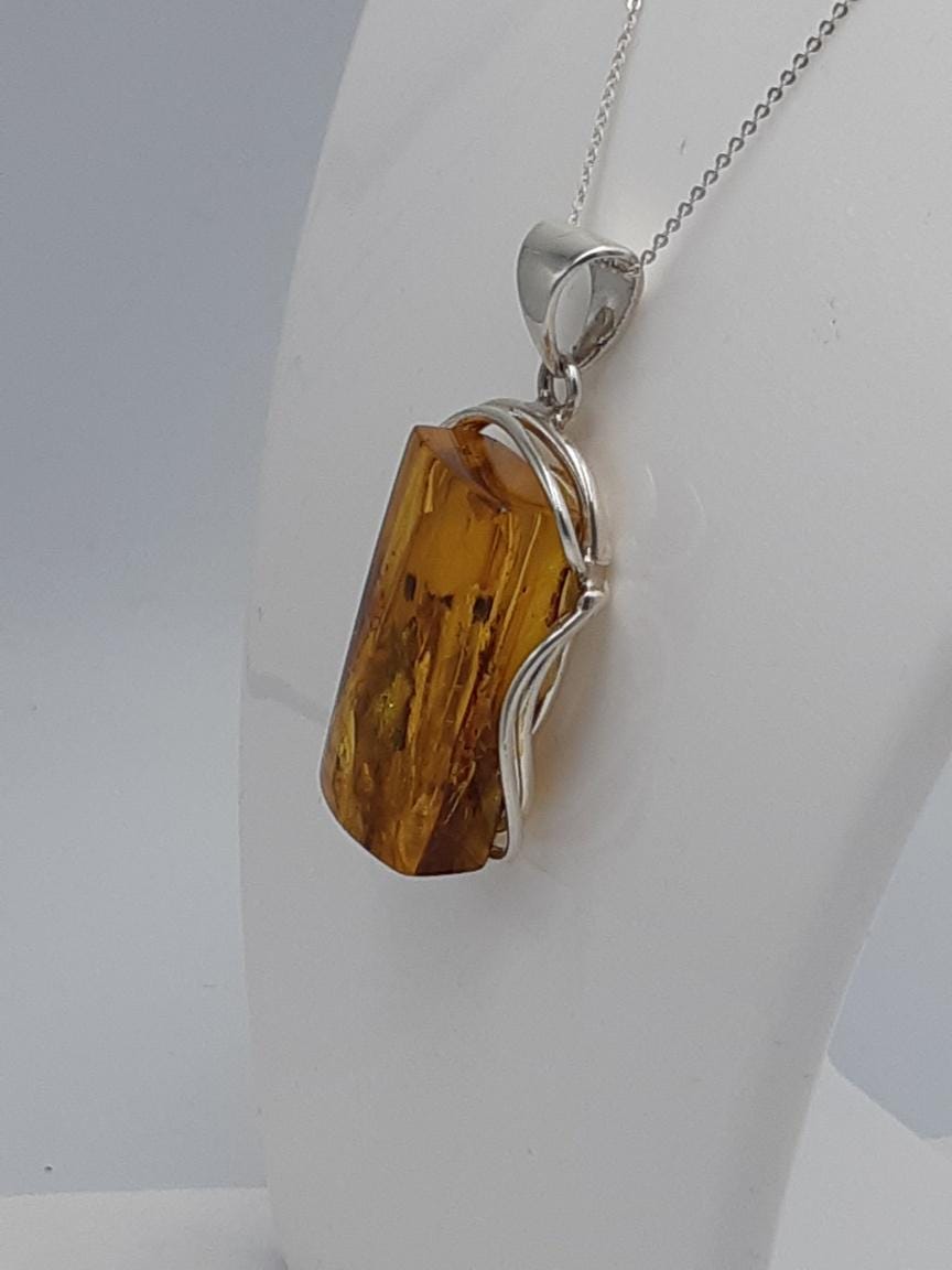 Bernstein Design Anhänger 925 Silber Collier Kette Bernsteinanhänger Schmuck