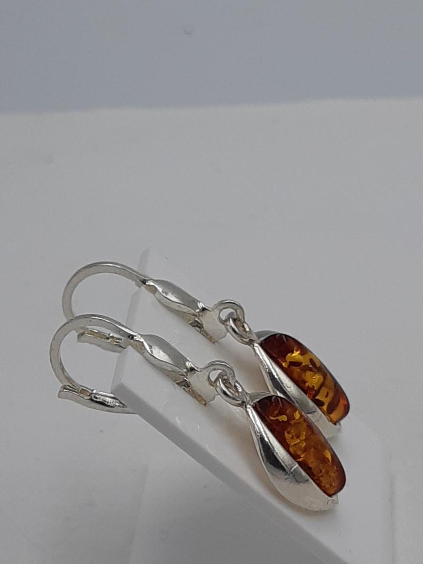Designer Bernstein Ohrhänger 925 Silber brauner Bernstein Ohrring Bernstein