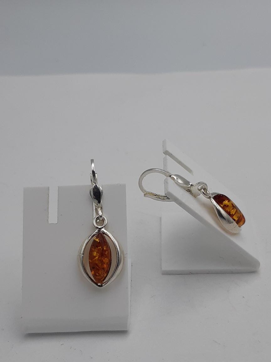 Designer Bernstein Ohrhänger 925 Silber brauner Bernstein Ohrring Bernstein