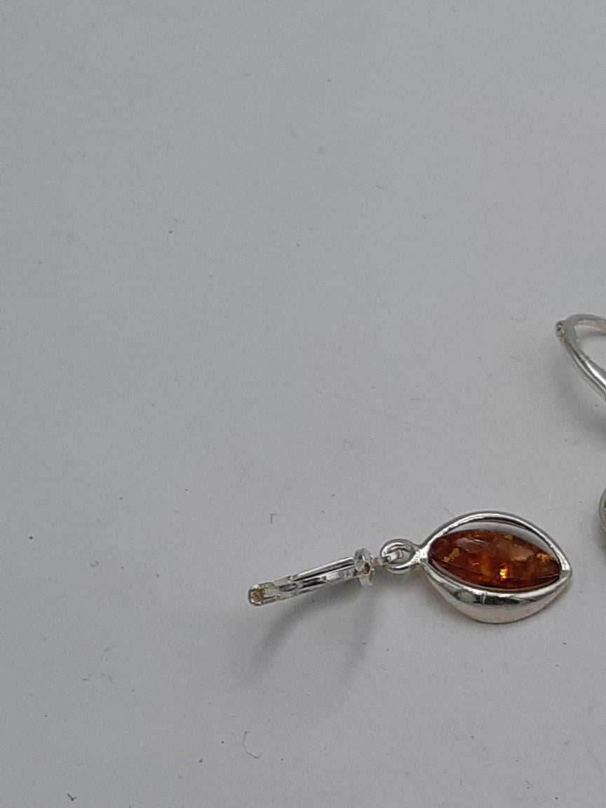 Designer Bernstein Ohrhänger 925 Silber brauner Bernstein Ohrring Bernstein