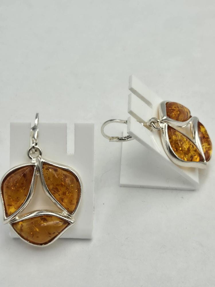 Desing Bernstein Ohrhänger 925 Silber Bersnteinschmuck Silberohrhänger