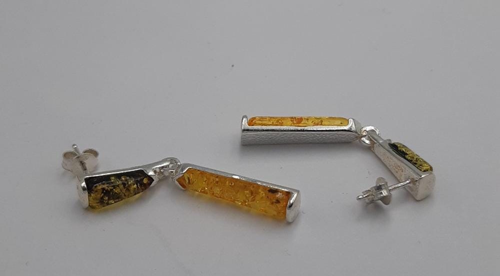 Bernstein Designer Ohrstecker 925 Sterling Silber Bernsteinschmuck Unikat