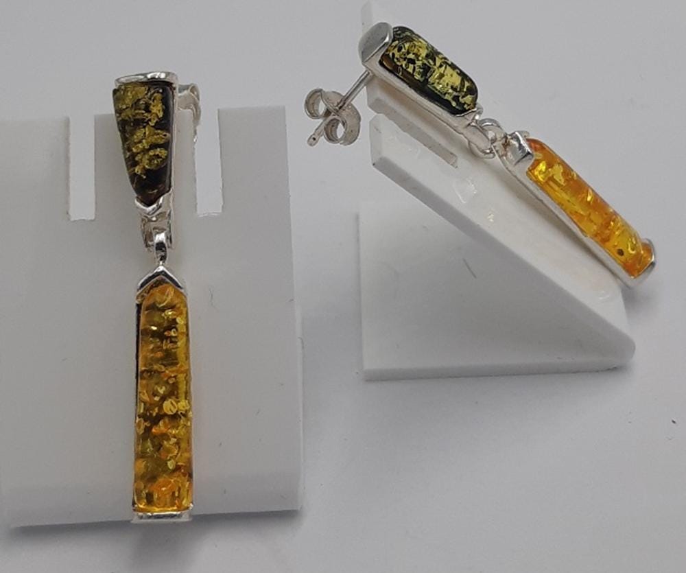 Bernstein Designer Ohrstecker 925 Sterling Silber Bernsteinschmuck Unikat
