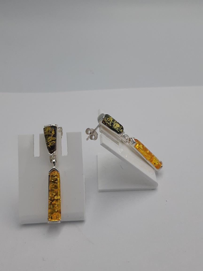 Bernstein Designer Ohrstecker 925 Sterling Silber Bernsteinschmuck Unikat