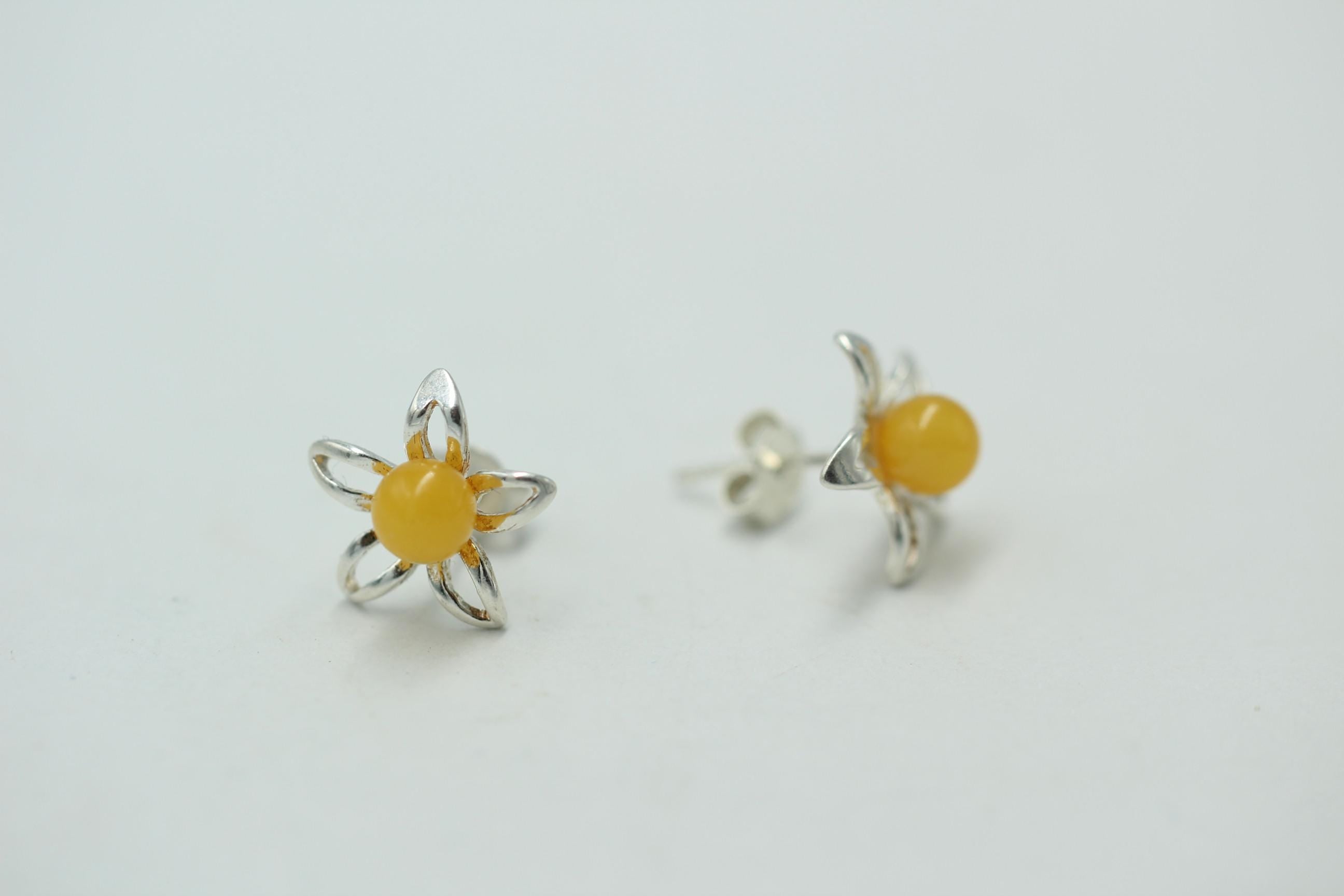 Bernsteinblume 925 Sterling Silber Ohrstecker Ohrring Silberblume mit Bernstein