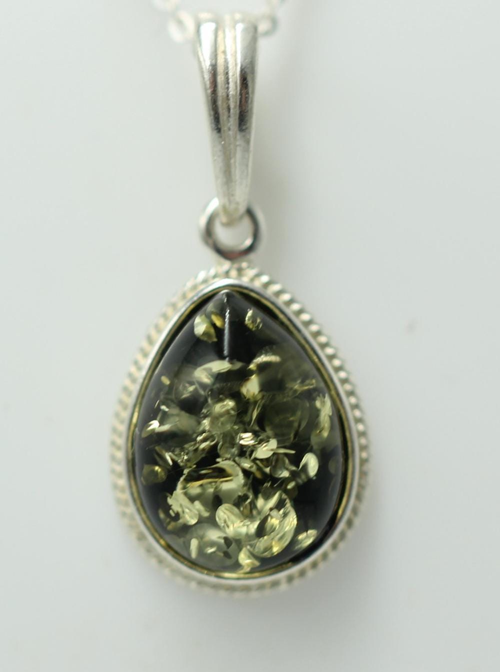 Bernsteinanhänger 925 Silber Anhänger grüner Bernstein Collier Kette Schmuck