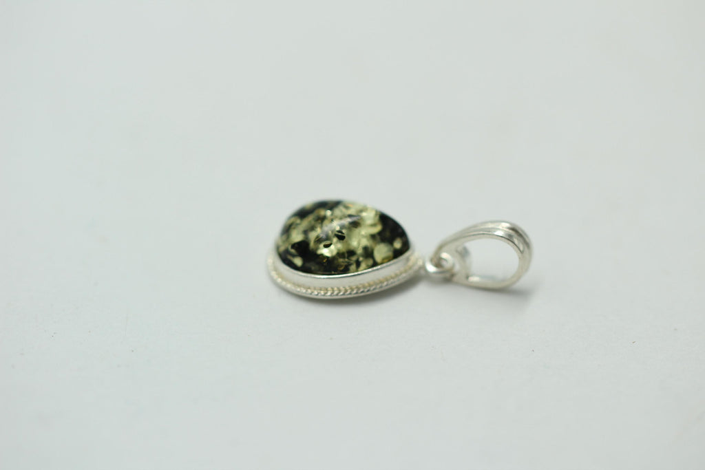 Bernsteinanhänger 925 Silber Anhänger grüner Bernstein Collier Kette Schmuck