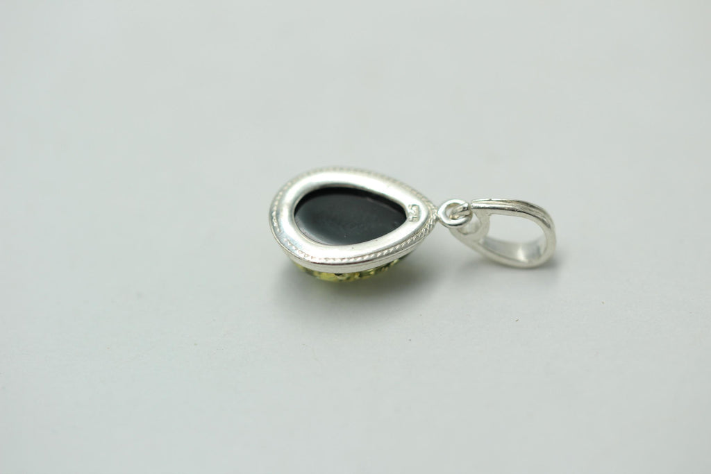 Bernsteinanhänger 925 Silber Anhänger grüner Bernstein Collier Kette Schmuck