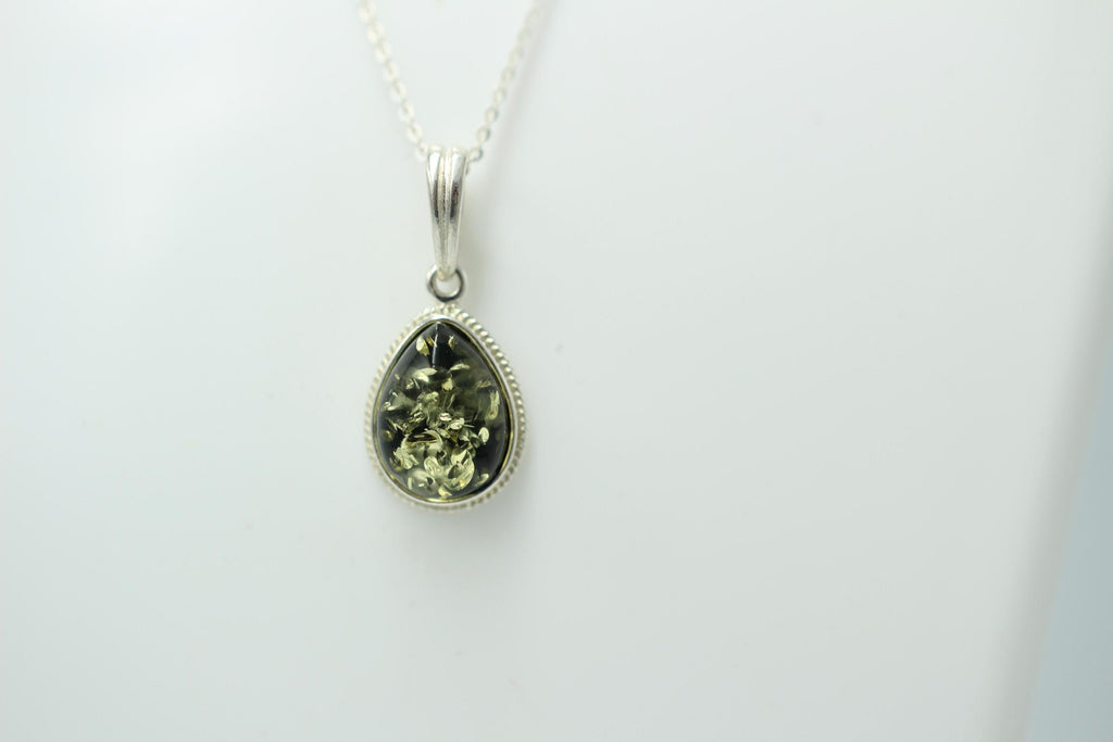 Bernsteinanhänger 925 Silber Anhänger grüner Bernstein Collier Kette Schmuck