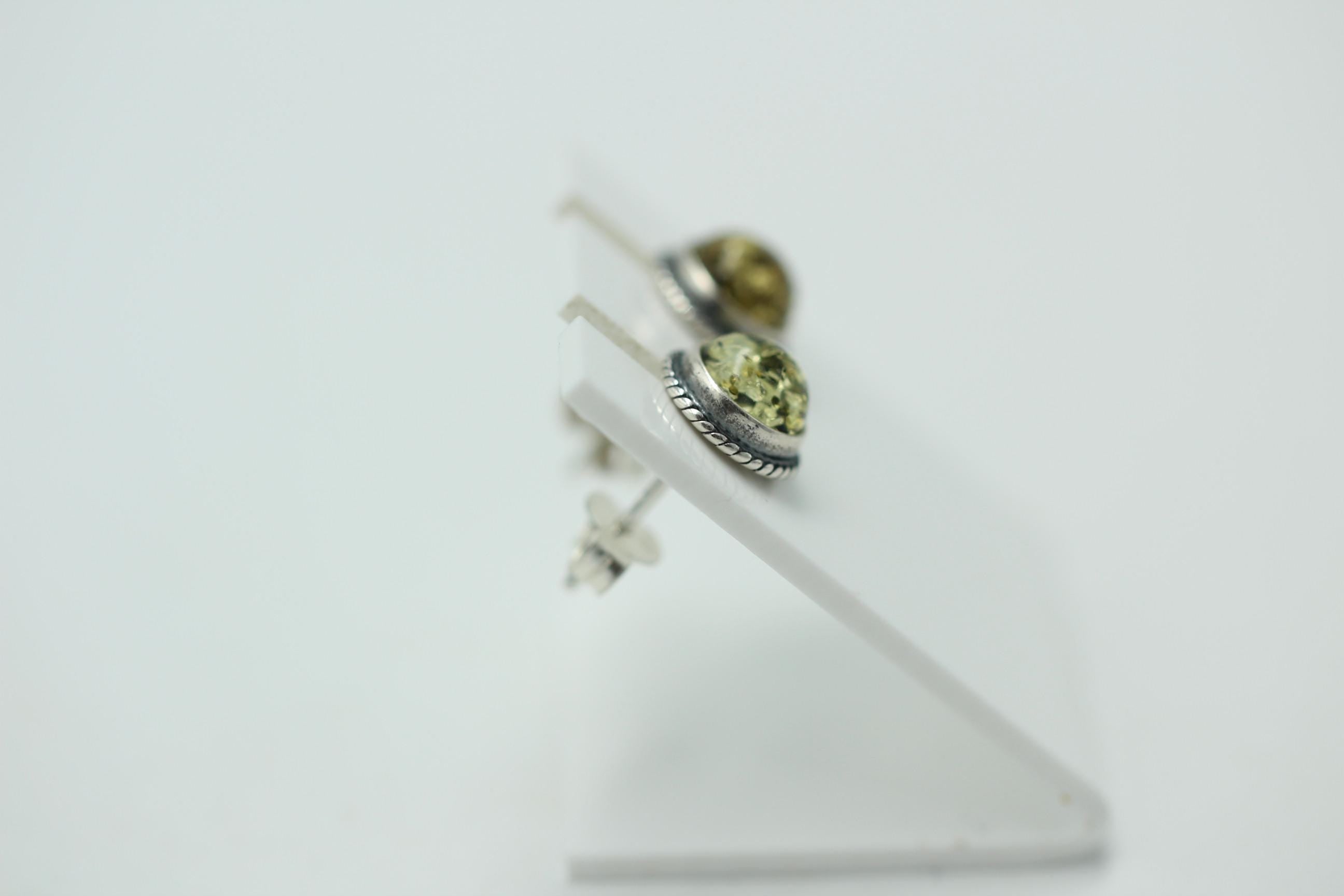 Edle grüne Bernstein Ohrstecker 925 Silber Ohrschmuck Bernstein Letland