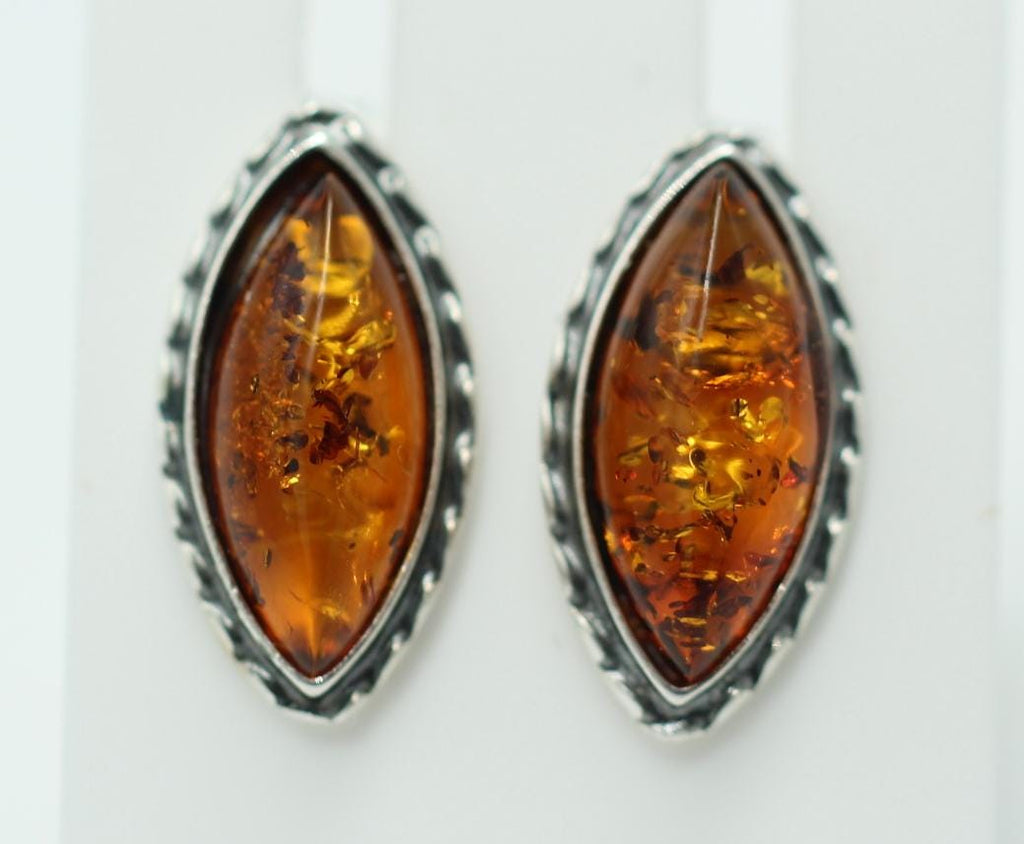 Bernstein Ohrstecker Marquise braun in 925 Sterling Silber Bernsteinschmuck Top