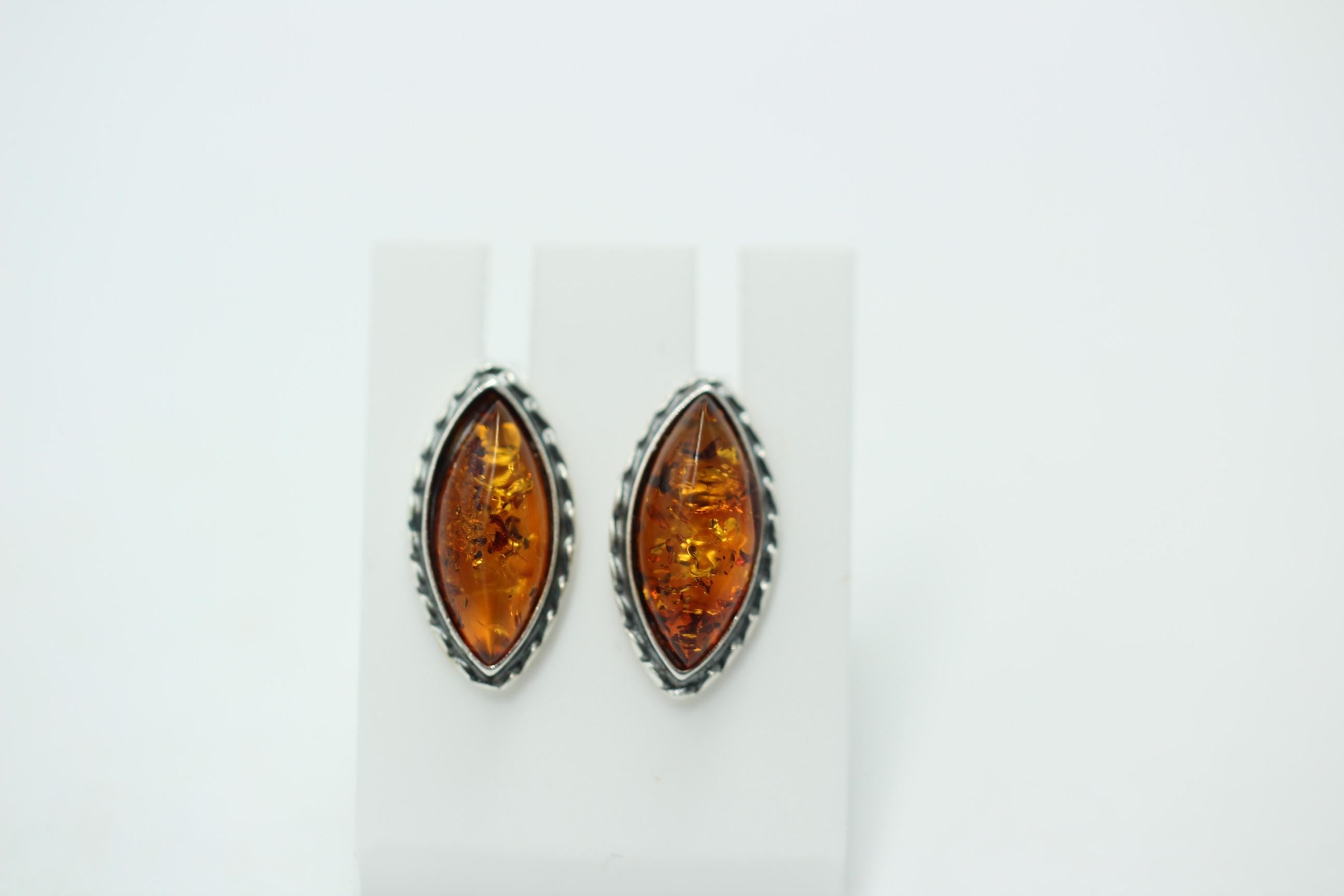 Bernstein Ohrstecker Marquise braun in 925 Sterling Silber Bernsteinschmuck Top