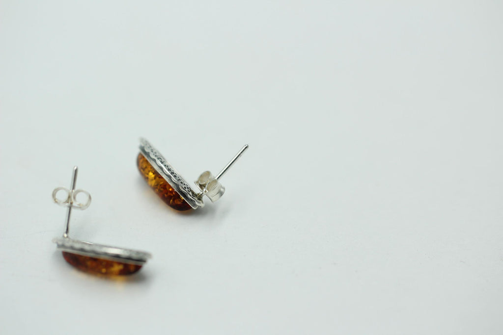Bernstein Ohrstecker Marquise braun in 925 Sterling Silber Bernsteinschmuck Top
