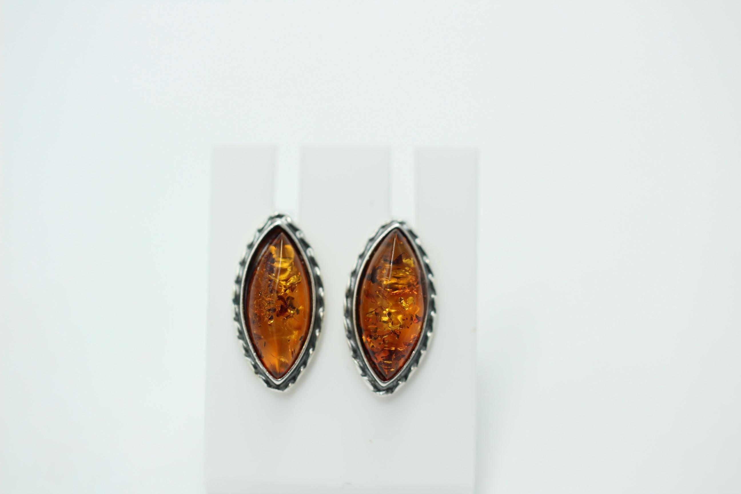 Bernstein Ohrstecker Marquise braun in 925 Sterling Silber Bernsteinschmuck Top