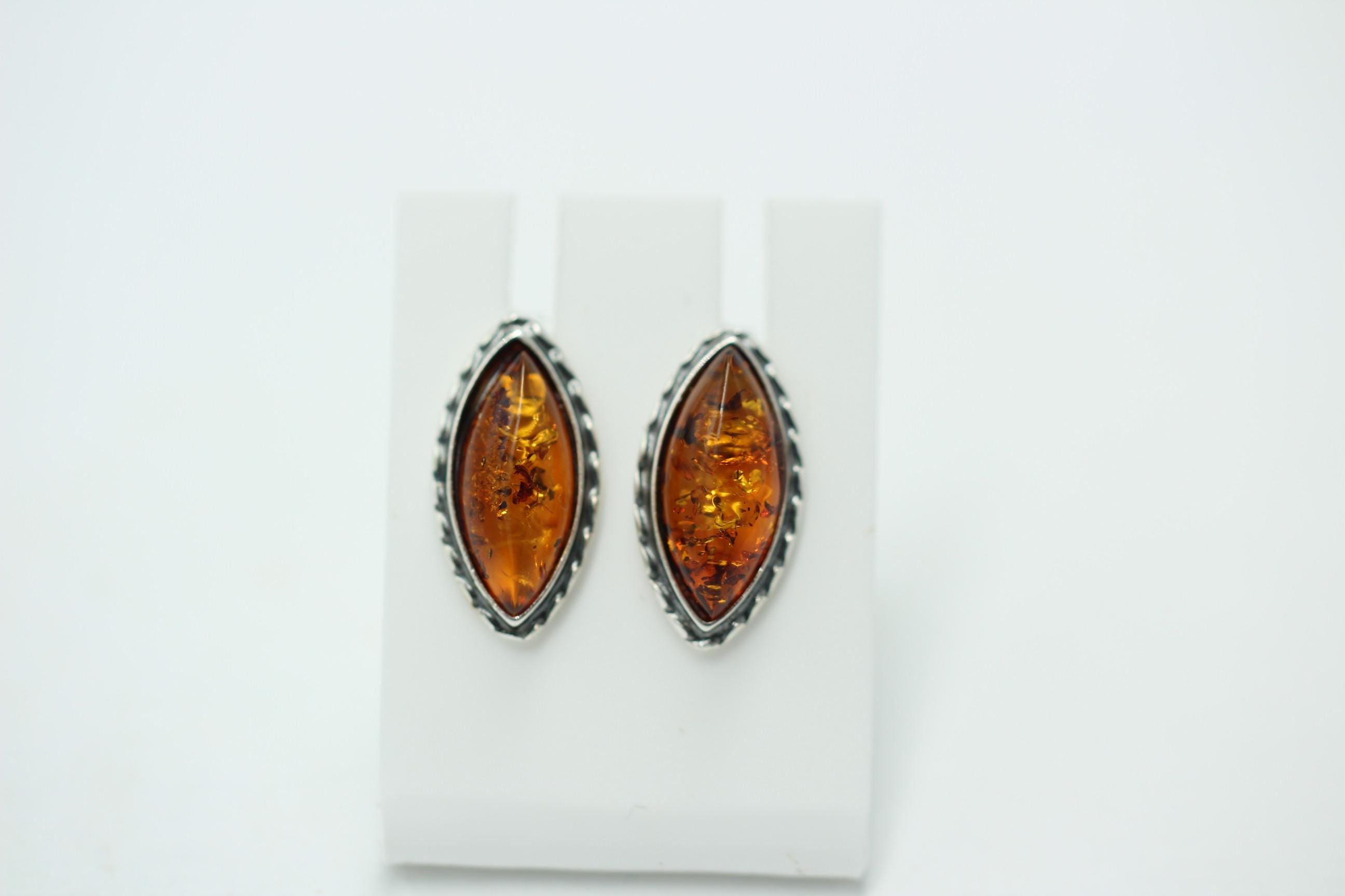Bernstein Ohrstecker Marquise braun in 925 Sterling Silber Bernsteinschmuck Top