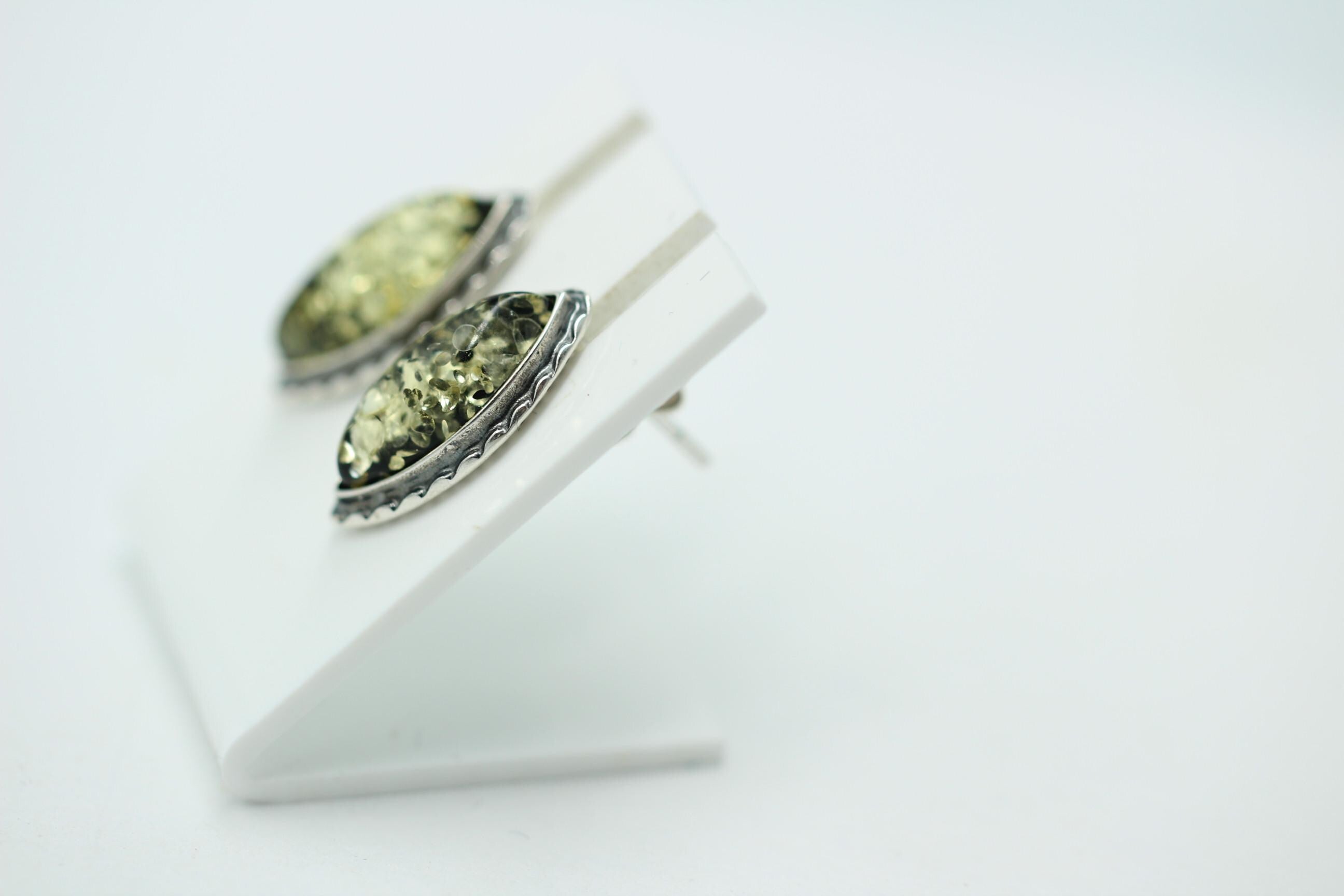 Bernstein Ohrstecker Marquise grün 925 Sterling Silber Bernsteinschmuck Top