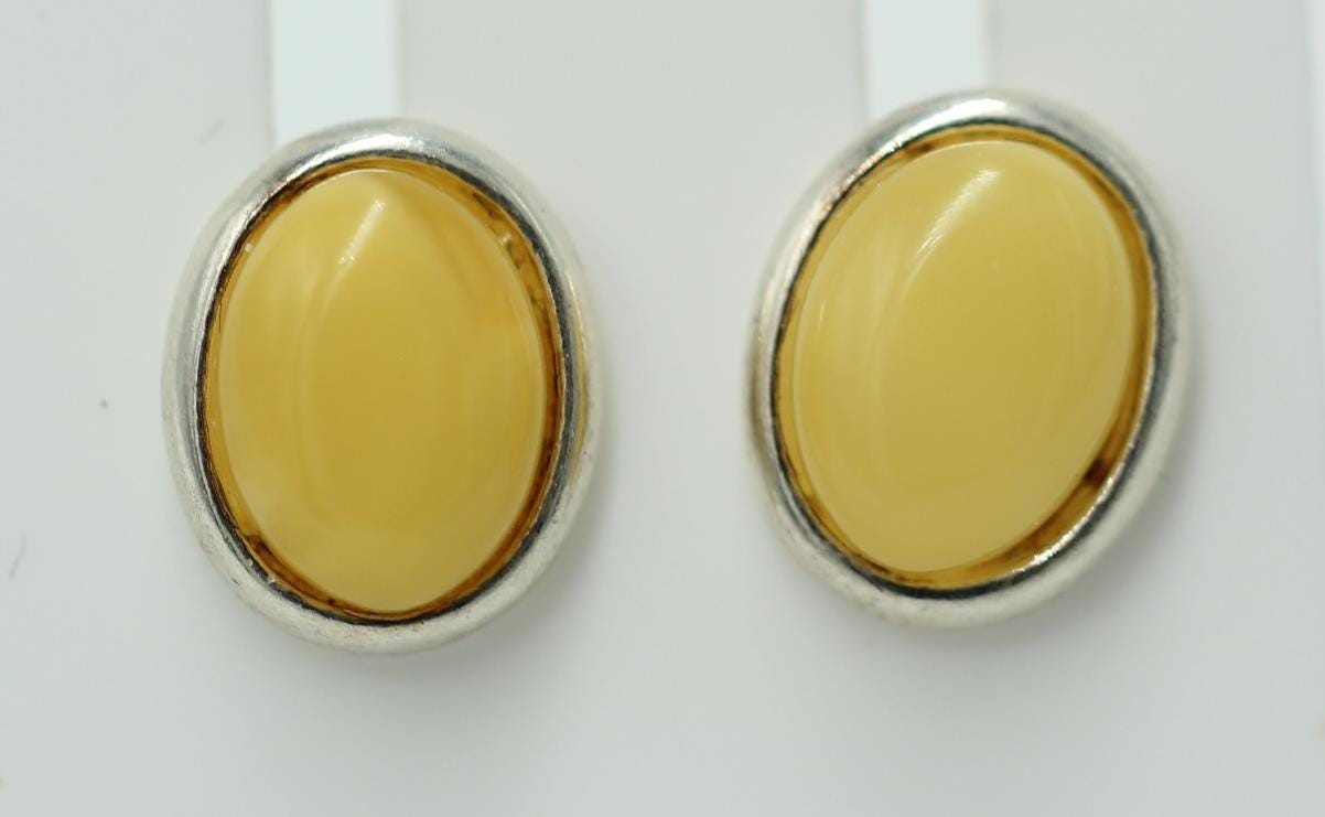 Edler cremefarbener Bernstein Ohrstecker 925 Silber Ohrschmuck Bernstein Letland