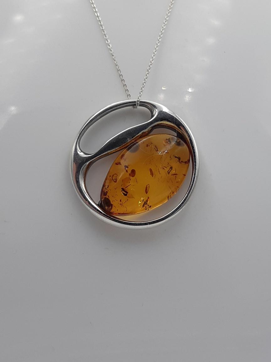 Bernstein Design Anhänger 925 Silber Collier Kette Designschmuck