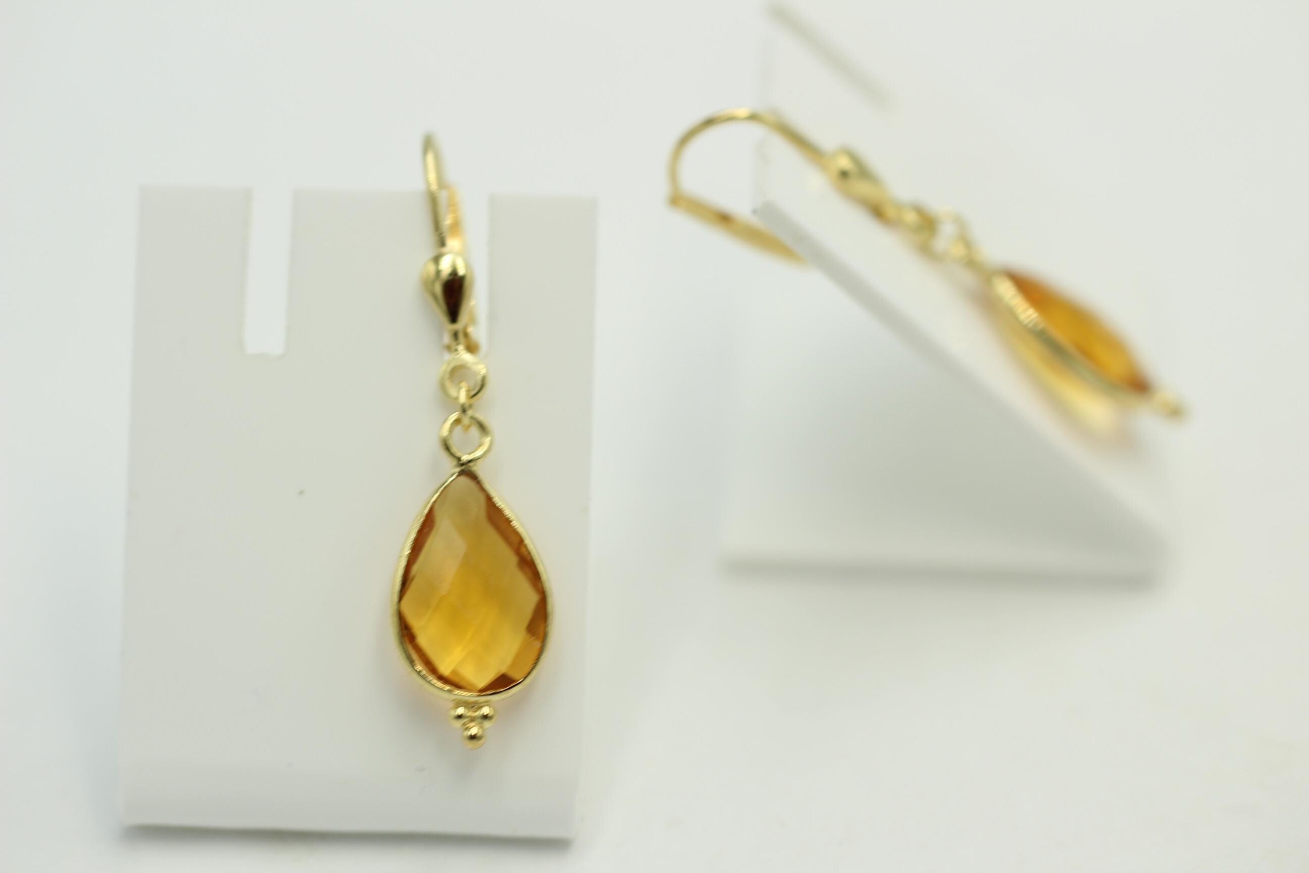 Edle 3,6 Carat gelbe Quarz Ohrhänger 925 Silber vergoldet Edelsteinschmuck
