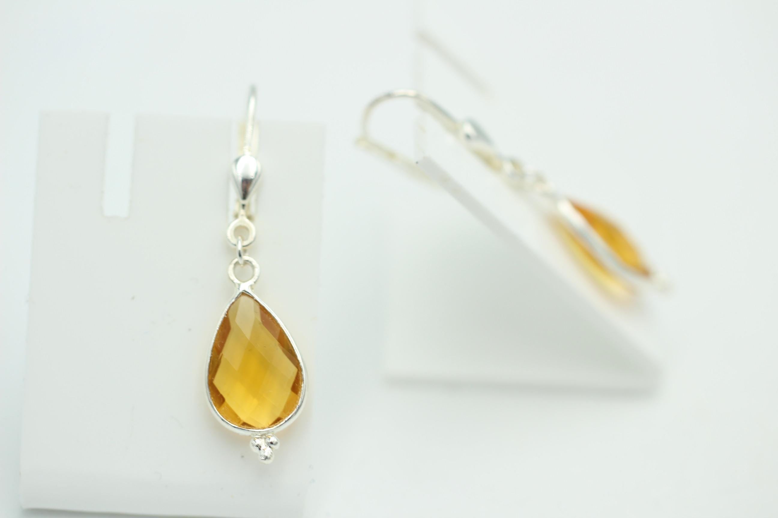 Edle 3,6 Carat gelbe Quarz Ohrhänger 925 Silber Edelsteinschmuck gelber Quarz