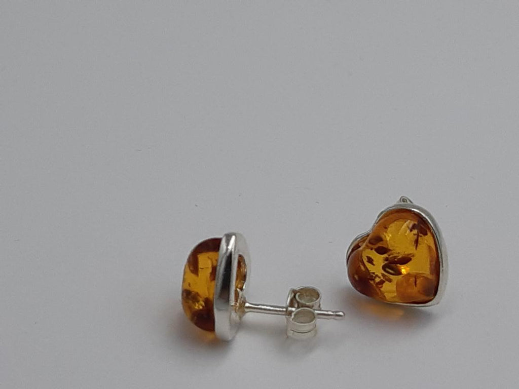 Bernstein Herz Ohrstecker 925 Sterling Silber Bernsteinherz ca 1,1 cm