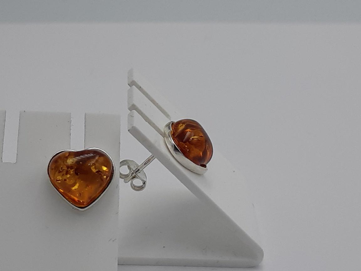 Bernstein Herz Ohrstecker 925 Sterling Silber Bernsteinherz ca 1,1 cm