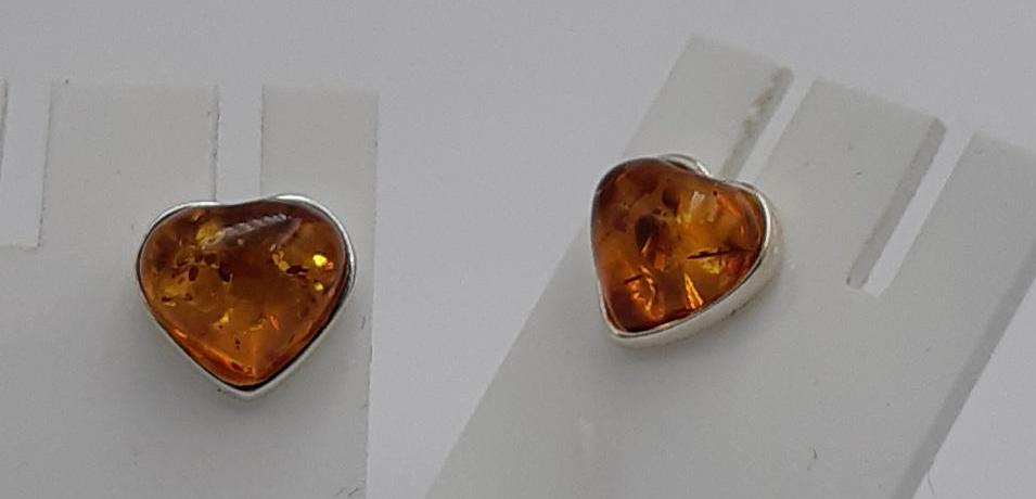 Bernstein Herz Ohrstecker 925 Sterling Silber Bernsteinherz ca 1,1 cm
