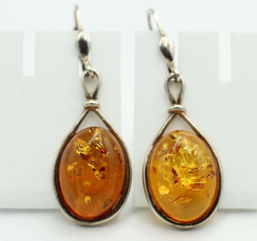 Edle Design Berstein Ohrhänger 925 Silber braungoldener Bernstein Ohschmuck