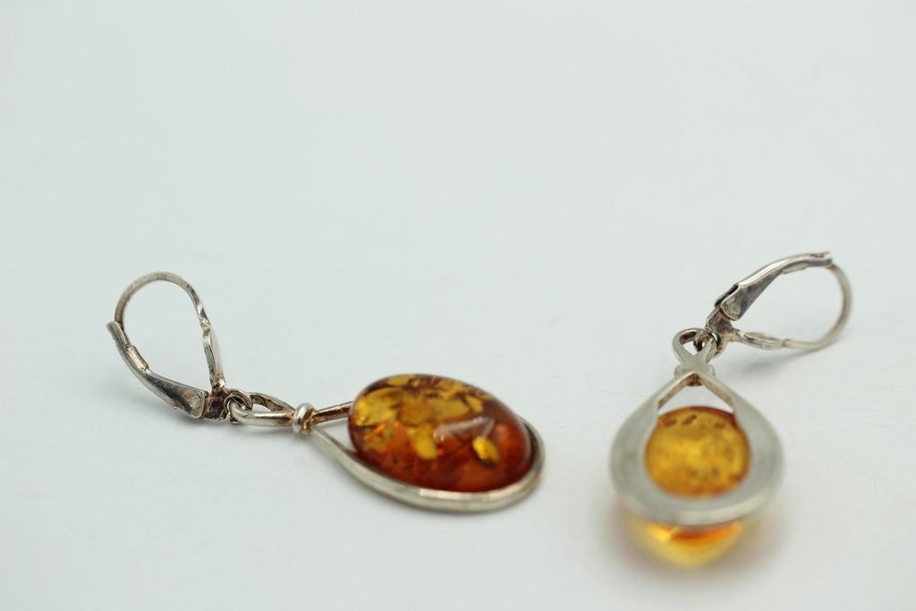Edle Design Berstein Ohrhänger 925 Silber braungoldener Bernstein Ohschmuck