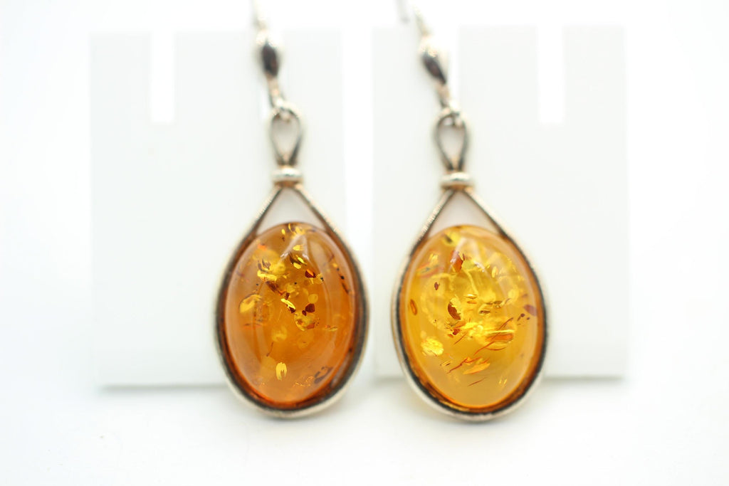 Edle Design Berstein Ohrhänger 925 Silber braungoldener Bernstein Ohschmuck