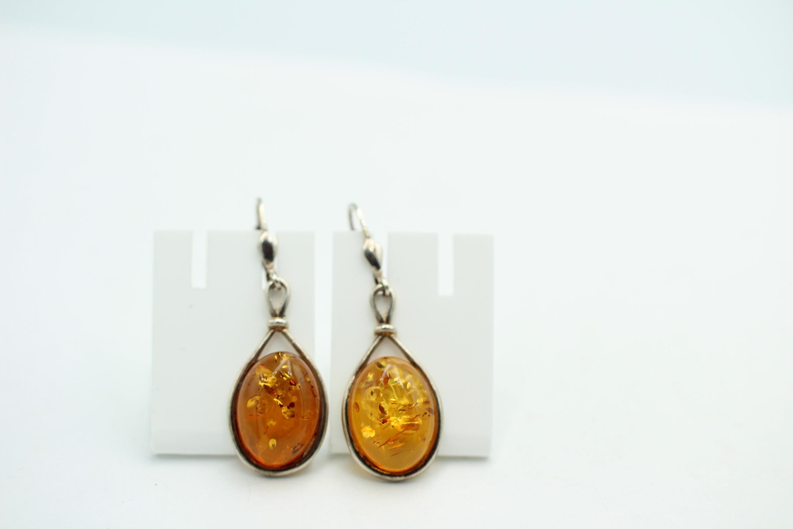 Edle Design Berstein Ohrhänger 925 Silber braungoldener Bernstein Ohschmuck