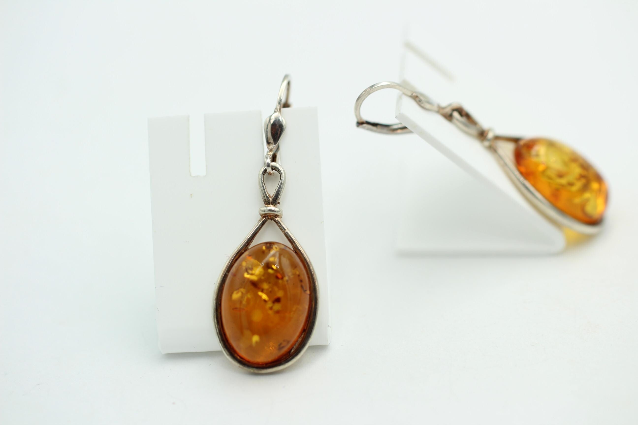 Edle Design Berstein Ohrhänger 925 Silber braungoldener Bernstein Ohschmuck