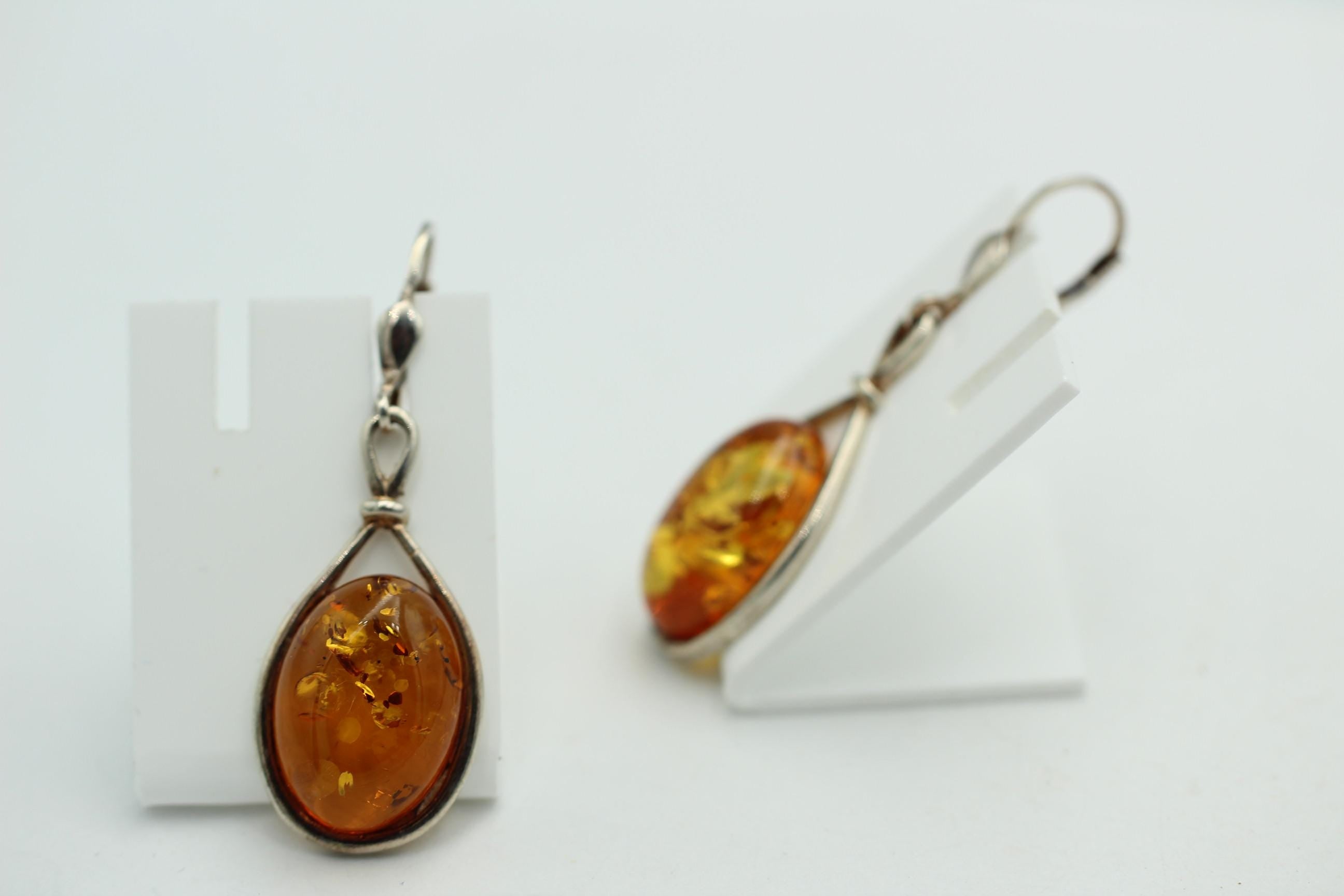 Edle Design Berstein Ohrhänger 925 Silber braungoldener Bernstein Ohschmuck