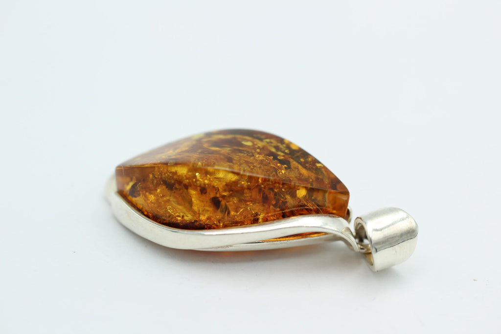 großer Bernstein Anhänger 925 Silber goldbrauner Bernstein Designschmuck