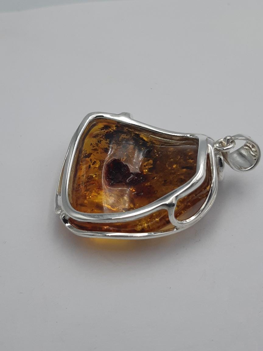 Exklusiver Design Bernstein Anhänger 925 Silber Unikat Anhänger Collier Kette