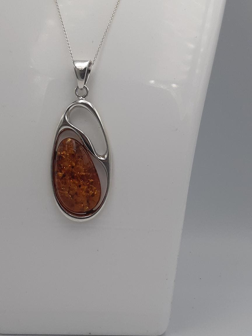 Bernstein Design Anhänger 925 Silber Collier Kette Designschmuck