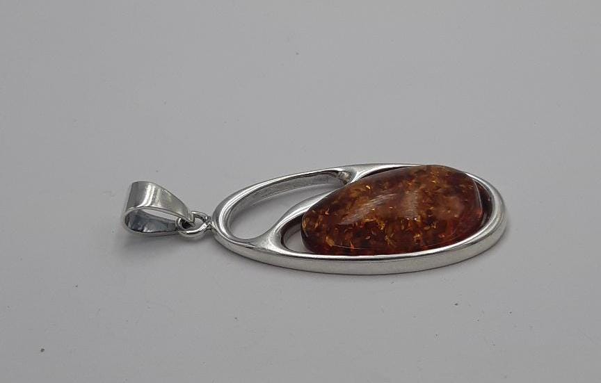 Bernstein Design Anhänger 925 Silber Collier Kette Designschmuck