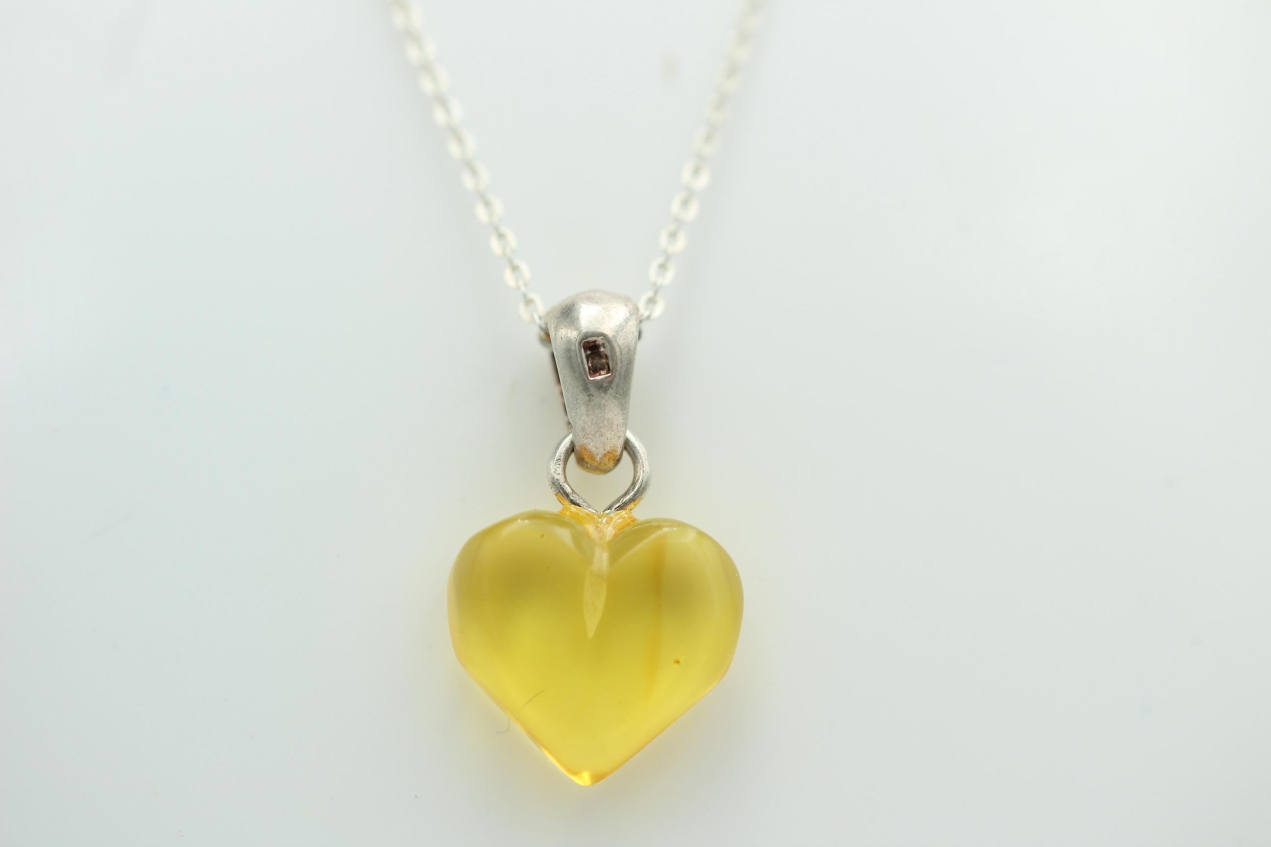 Bernsteinherz 925 Silber Collier Kette Bernstein Herz Top Bernsteinanhänger