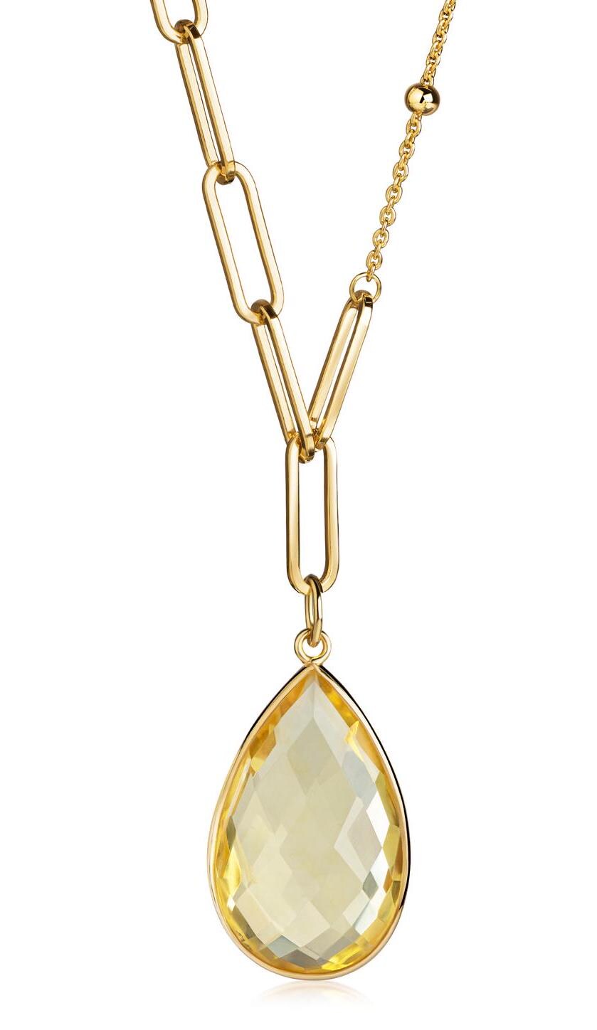 11,5 Carat Lemonquarz Silber 925 vergoldet Collier Kette Top Edel Limonenquarz