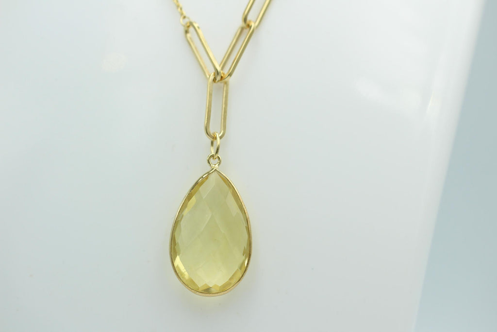 11,5 Carat Lemonquarz Silber 925 vergoldet Collier Kette Top Edel Limonenquarz