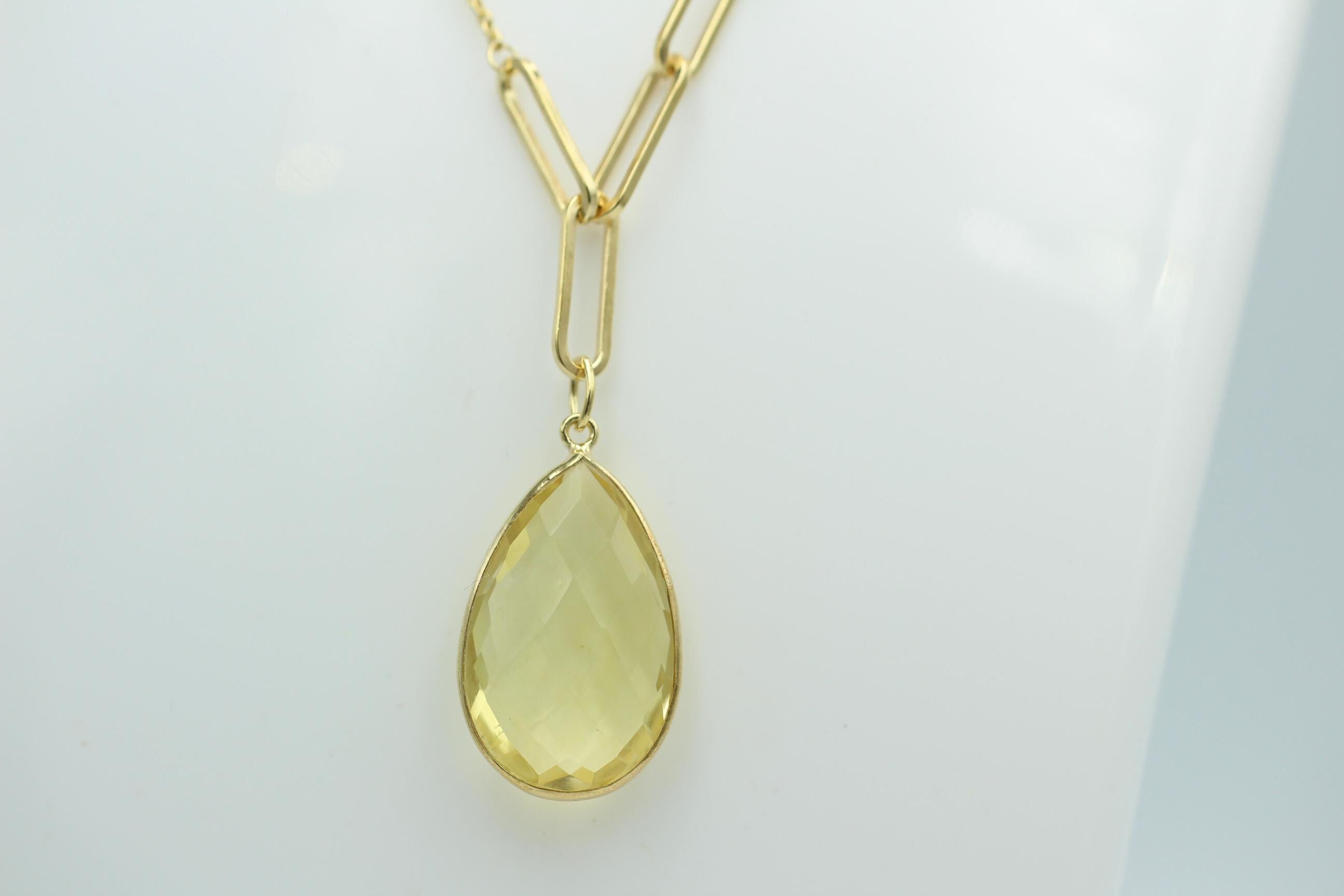11,5 Carat Lemonquarz Silber 925 vergoldet Collier Kette Top Edel Limonenquarz