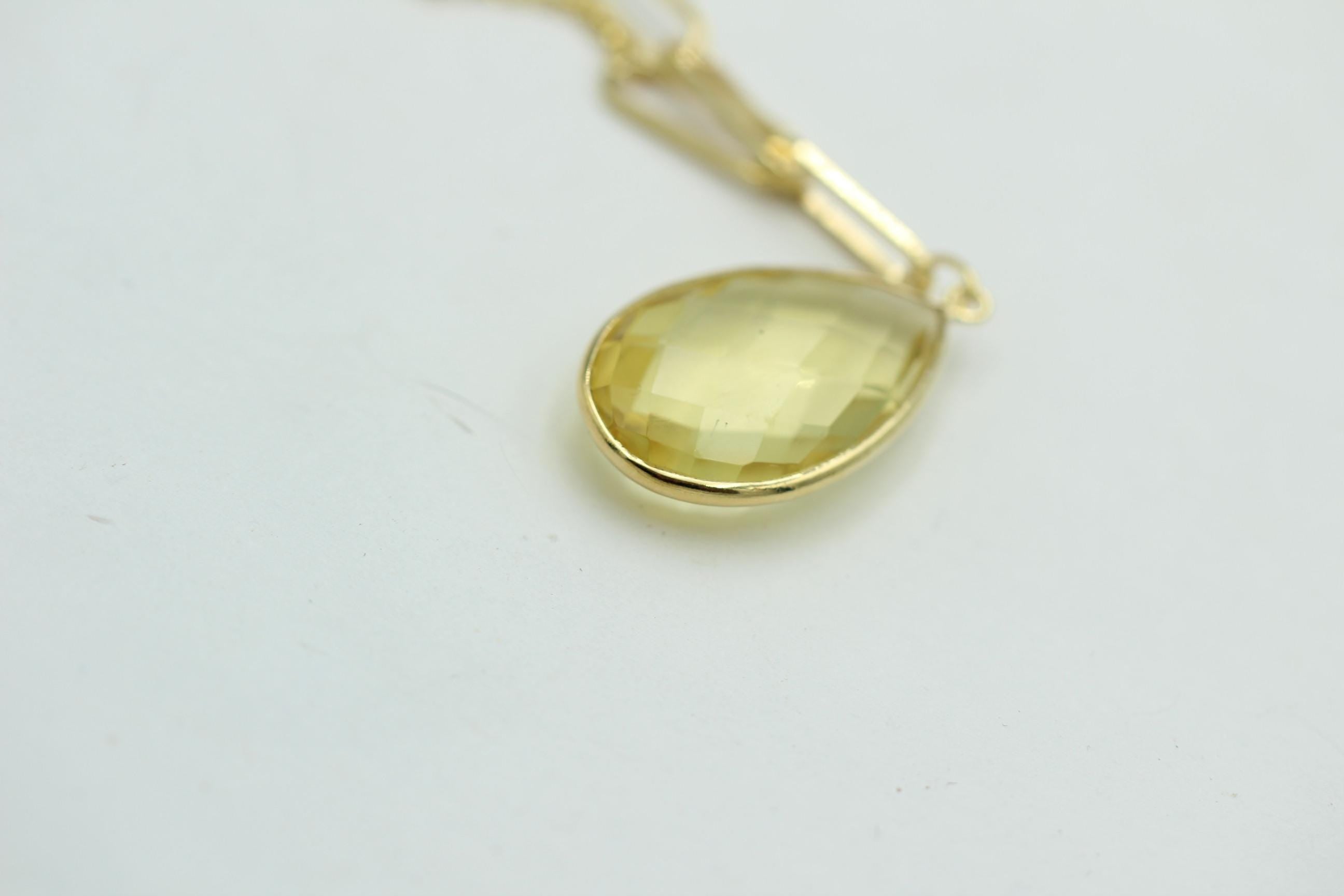 11,5 Carat Lemonquarz Silber 925 vergoldet Collier Kette Top Edel Limonenquarz