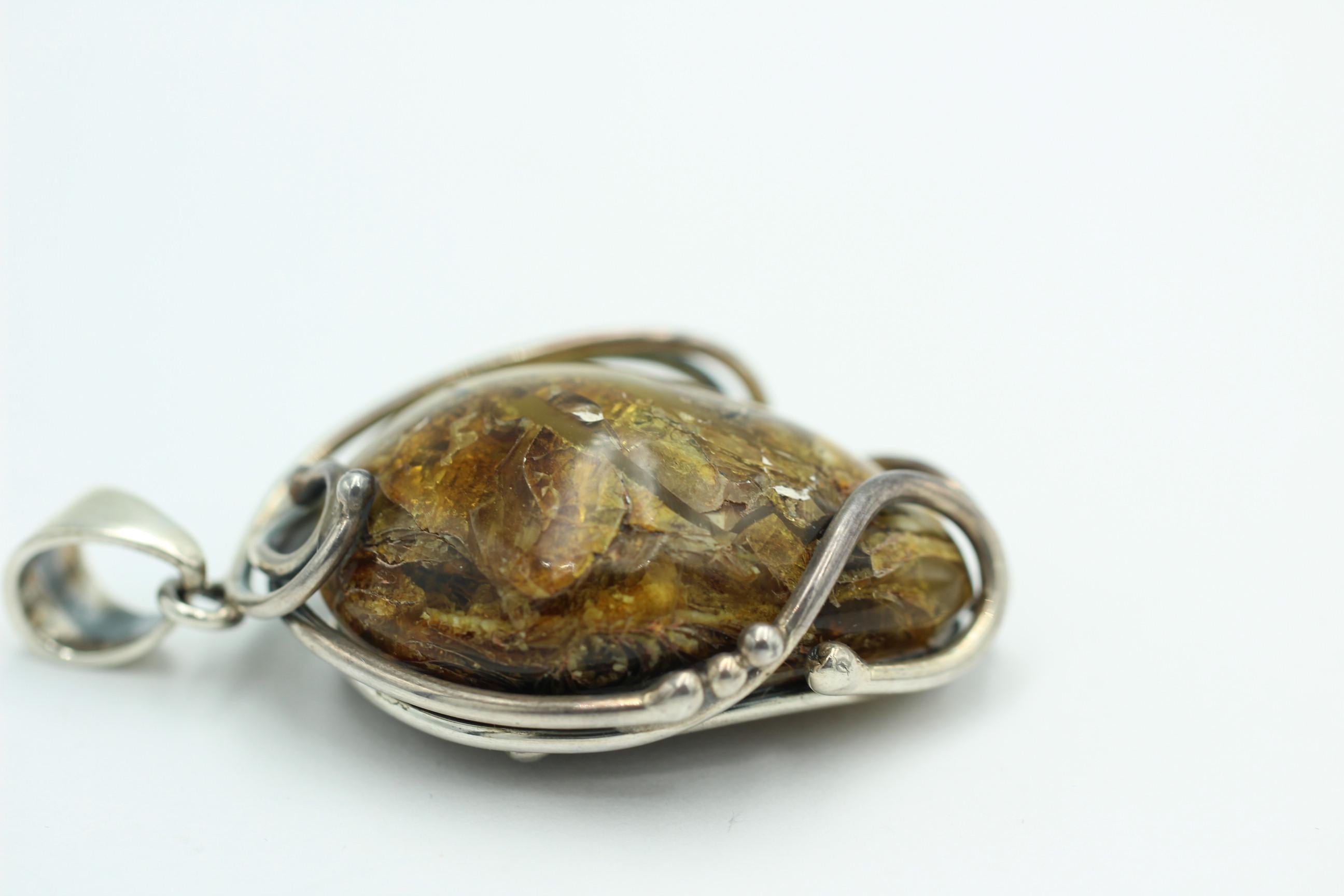 Bernstein Anhänger Unikat 925 Silber Bernsteinanhänger Collier Kette Unikat